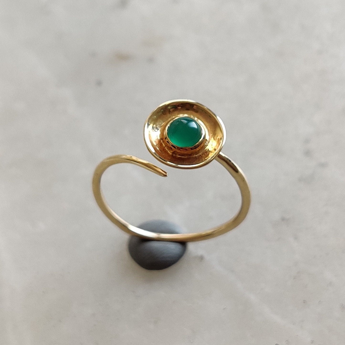 Natural Green Onyx Ring, 14K Solid Yellow Gold Green Onyx Ring, Green Onyx Bezel Ring, May Birthstone, Green Onyx Jewelry, Christmas Gift