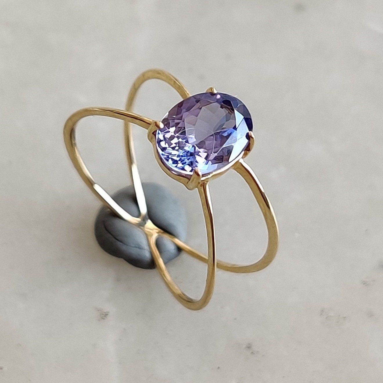 Natural Tanzanite Ring, 14K Solid Yellow Gold Tanzanite Ring, December Birthstone Ring, Tanzanite Jewelry, Christmas Present