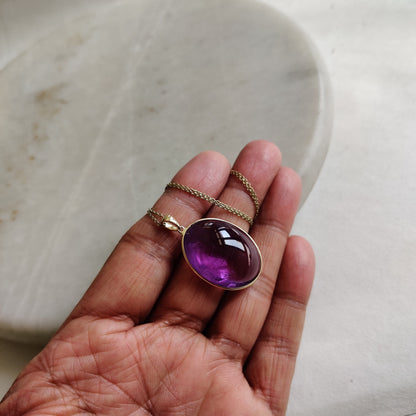 Natural Purple Amethyst Pendant, 14K Solid Gold Purple Amethyst Pendant, Solid Gold Bezel Pendant, February Birthstone, Christmas Gift