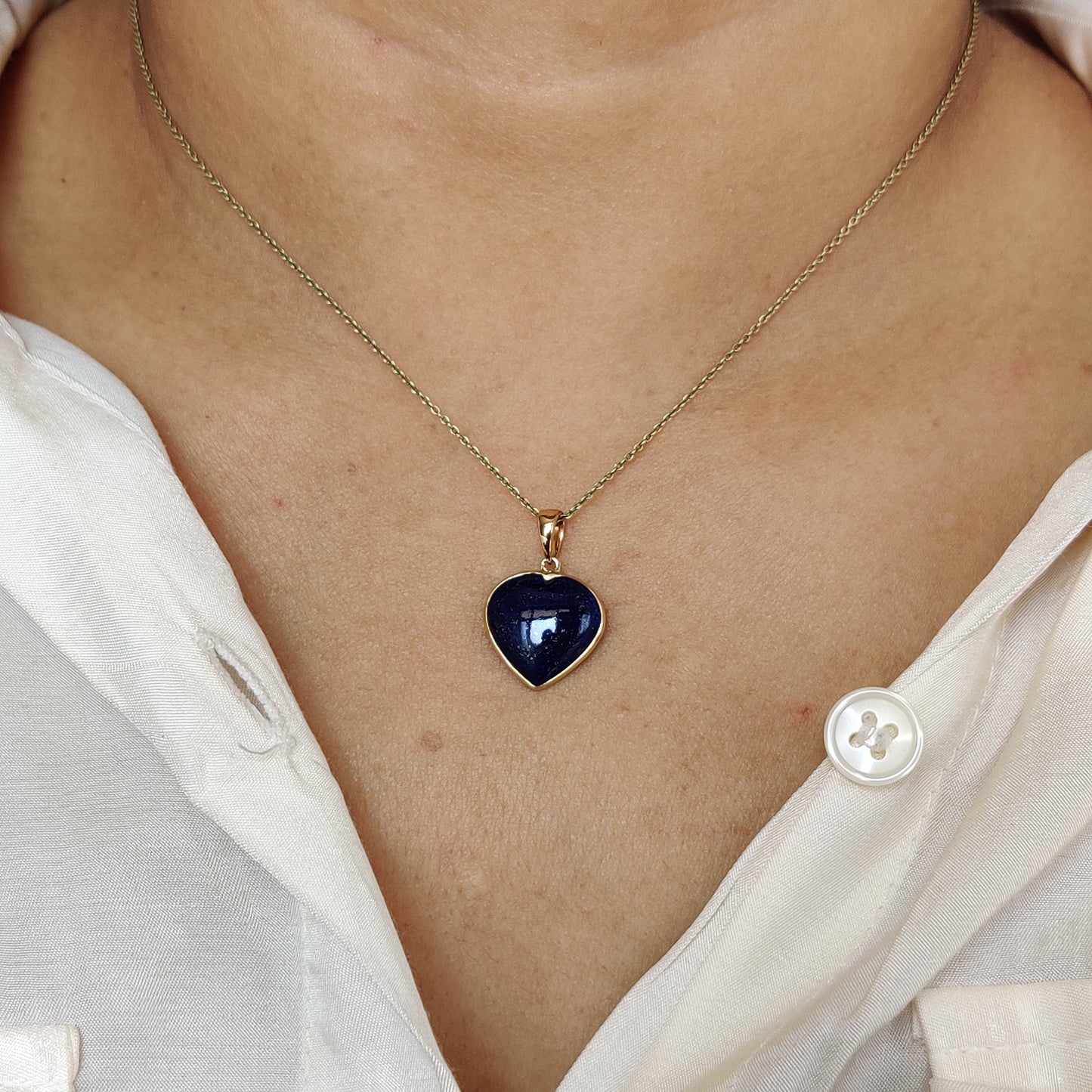 Natural Lapis Lazuli Heart Pendant, 14K Yellow Gold Lapis Lazuli Pendant, Solid Gold Heart Pendant, September Birthstone, Christmas Gift