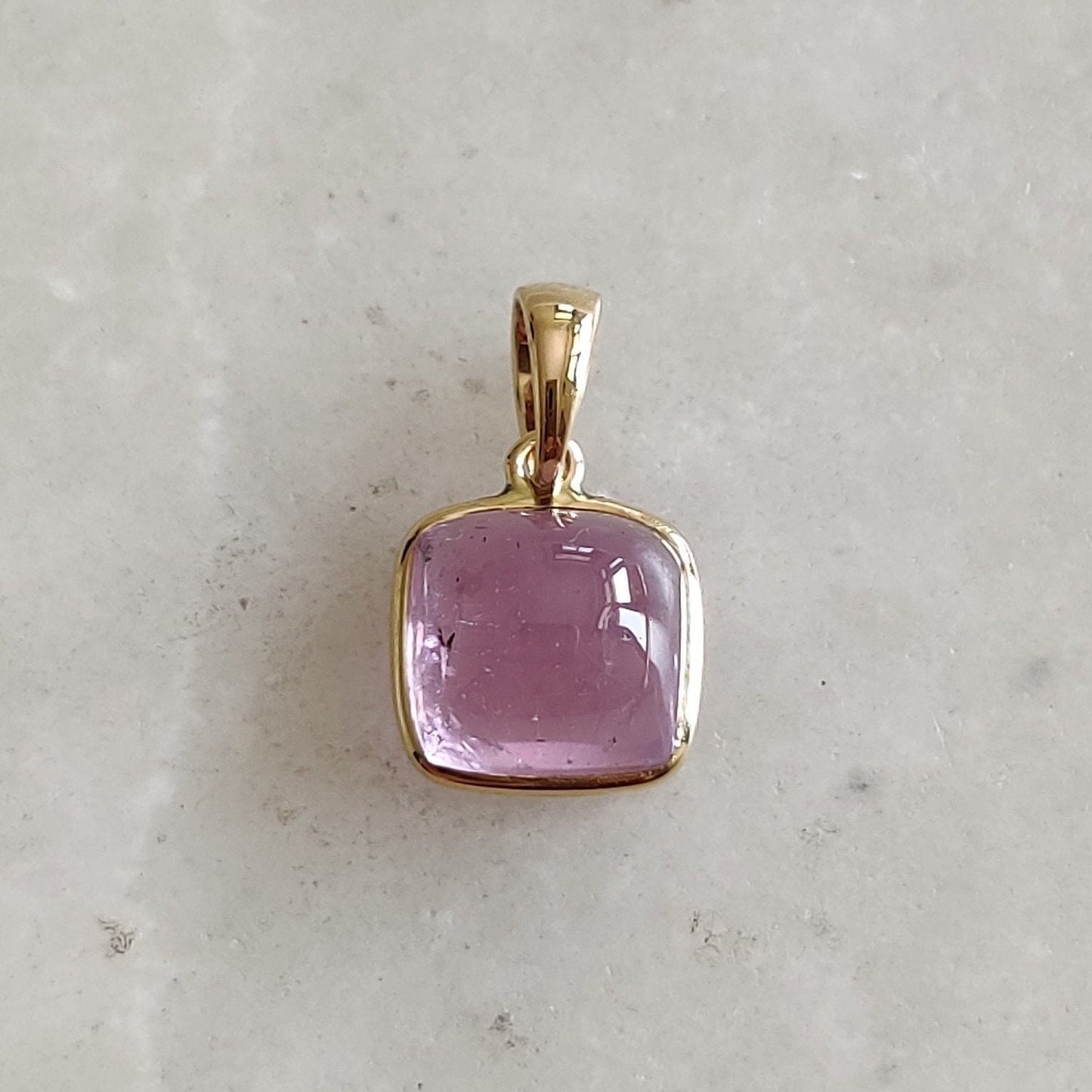 Natural Kunzite Pendant, 14K Solid Yellow Gold Kunzite Pendant, Square Bezel Pendant, October Birthstone, Kunzite Jewelry, Christmas Present