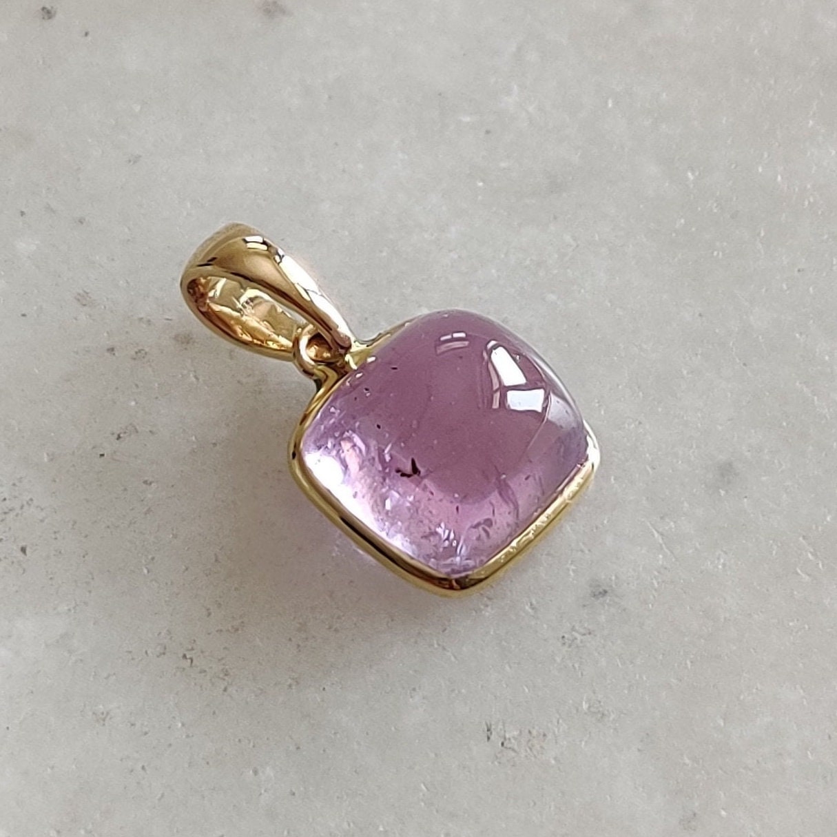 Natural Kunzite Pendant, 14K Solid Yellow Gold Kunzite Pendant, Square Bezel Pendant, October Birthstone, Kunzite Jewelry, Christmas Present