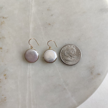 14K Gold Pearl Earrings, Natural Pearl Bezel Earrings, 14K Solid Yellow Gold Earrings, June Birthstone, Round Earrings, Wedding Gift