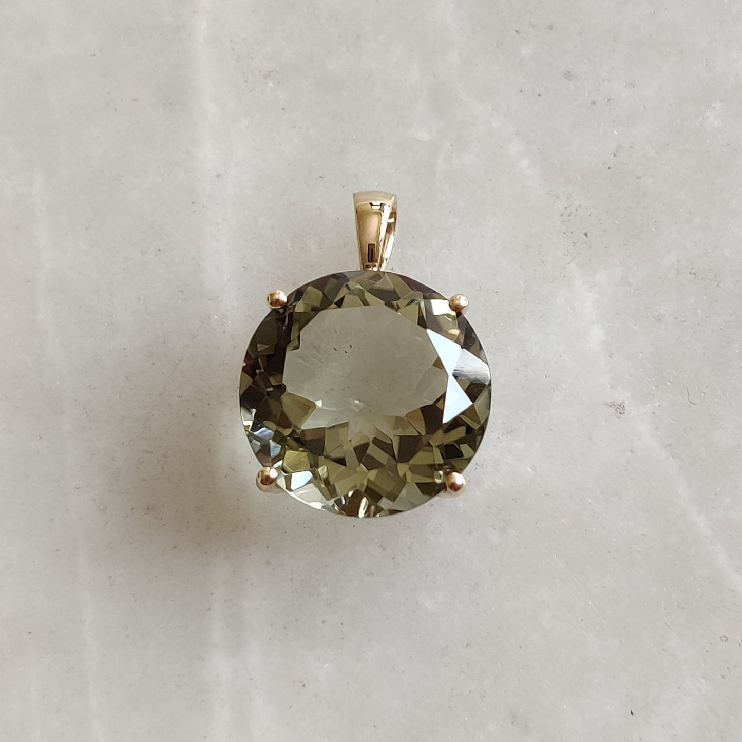 Natural Green Amethyst Pendant, 14K Solid Yellow Gold Green Amethyst Pendant, Green Amethyst Jewelry, February Birthstone, Amethyst Jewelry