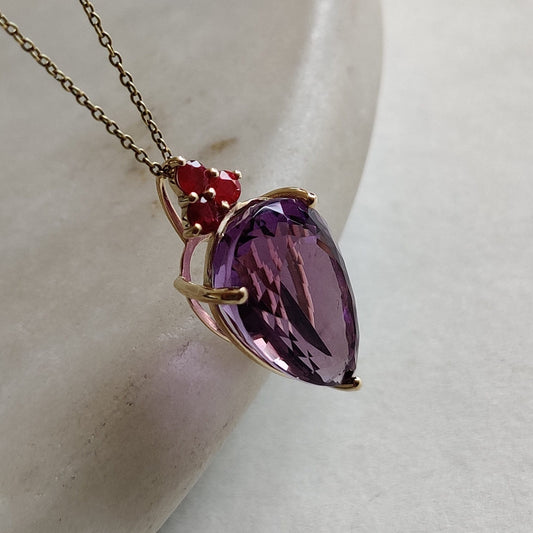 Natural Purple Amethyst Pink Sapphire Pendant, 14K Solid Gold Purple Amethyst Pendant, February Birthstone, Christmas Gift, Amethyst Jewelry