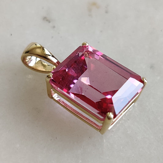 Colgante de topacio rosa natural, colgante de topacio rosa de oro macizo de 14 quilates, colgante octogonal, piedra natal de noviembre, regalo de Navidad, colgante de punta