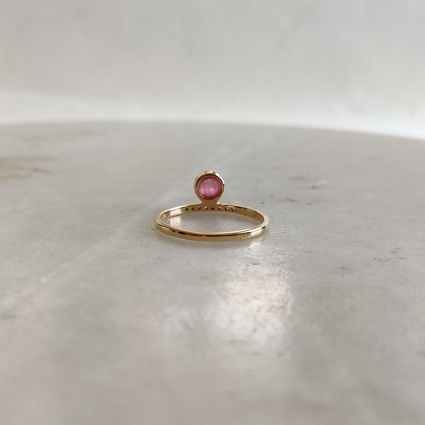 Natural Pink Tourmaline & Multi Sapphire Ring, 14K Solid Yellow Gold Pink Tourmaline Ring, October Birthstone, Dainty Ring, Christmas Gift