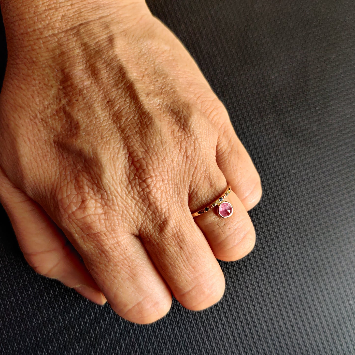 Natural Pink Tourmaline & Multi Sapphire Ring, 14K Solid Yellow Gold Pink Tourmaline Ring, October Birthstone, Dainty Ring, Christmas Gift