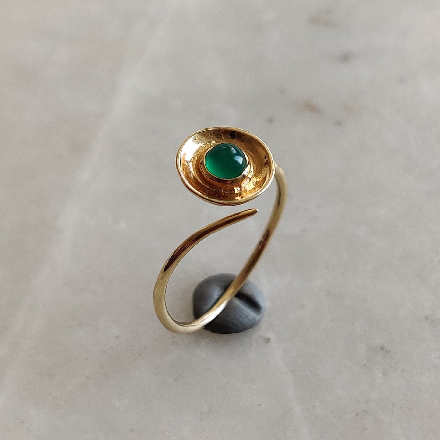 Natural Green Onyx Ring, 14K Solid Yellow Gold Green Onyx Ring, Green Onyx Bezel Ring, May Birthstone, Green Onyx Jewelry, Christmas Gift