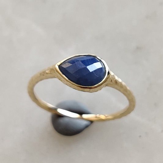 Anillo de zafiro azul natural, anillo de zafiro de oro amarillo macizo de 14 quilates, anillo con piedra de nacimiento de septiembre, joyería de zafiro azul natural, regalo de cumpleaños