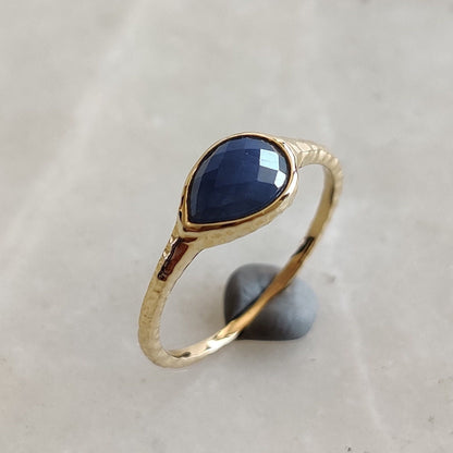 Natural Blue Sapphire Ring, 14K Solid Yellow Gold Sapphire Ring, September Birthstone Ring, Natural Blue Sapphire Jewelry, Birthday Gift