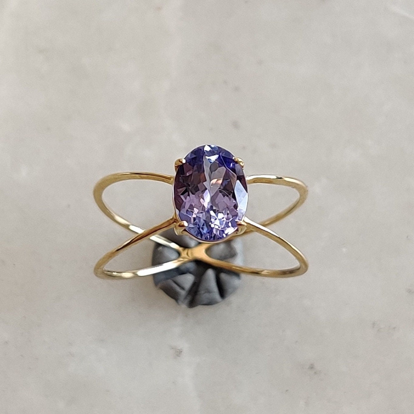 Natural Tanzanite Ring, 14K Solid Yellow Gold Tanzanite Ring, December Birthstone Ring, Tanzanite Jewelry, Christmas Present