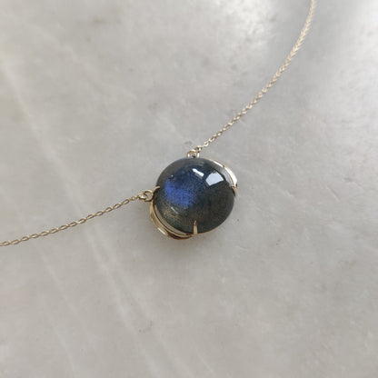 Natural Labradorite Necklace, 14K Solid Gold Labradorite Pendant, Yellow Gold Necklace Pendant, Labradorite Jewelry, August Birthstone