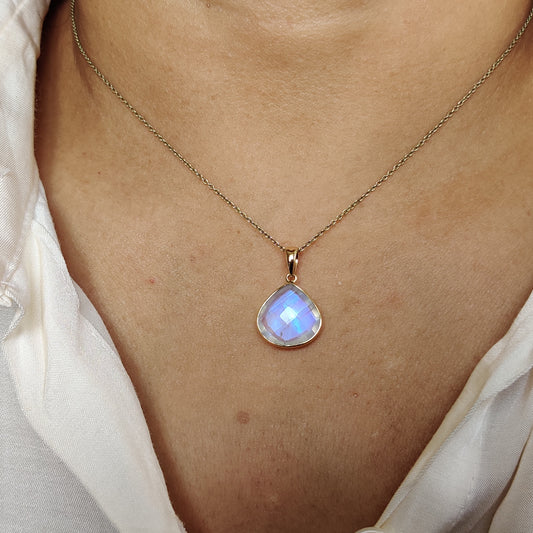 Natural Rainbow Moonstone Pendant, 14K Solid Yellow Gold Moonstone Pendant, Solid Gold Bezel Pendant, June Birthstone, Christmas Gift