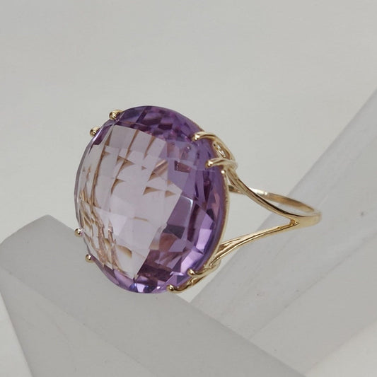 Natural Pink Amethyst Ring, 14K Solid Yellow Gold Pink Amethyst Ring, February Birthstone Ring, Pink Amethyst Jewelry, Christmas Gift