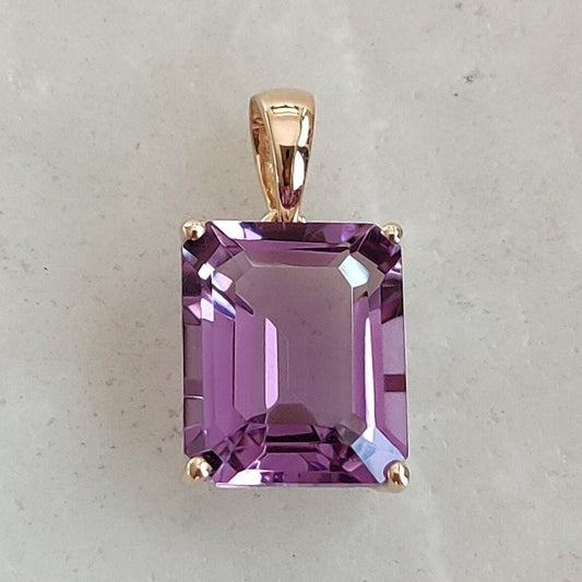 Natural Purple Amethyst Pendant, 14K Solid Gold Purple Amethyst Pendant, February Birthstone, Christmas Gift, Amethyst Octagon Pendant