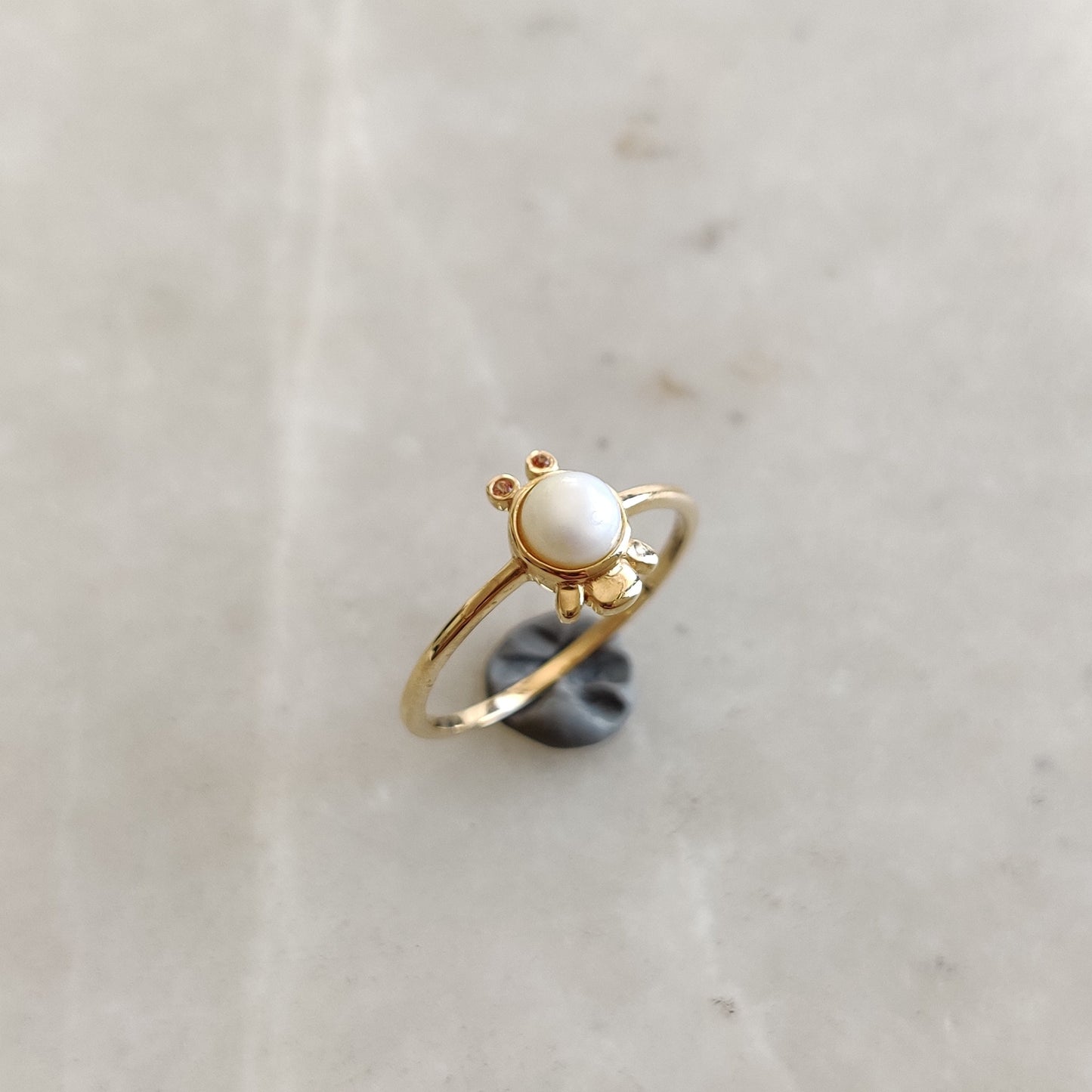 Natural Pearl and Orange Sapphire Ring, 14K Solid Gold Ring, 14k Gold Pearl Orange Sapphire Ring, June September Birthstone, Pearl Jewelry