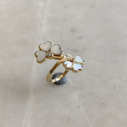 Natural Pearl & White Topaz Ring, 14K Solid Gold Ring, 14k Gold Pearl and White Topaz Ring, June November Birthstone Ring, Christmas Gift