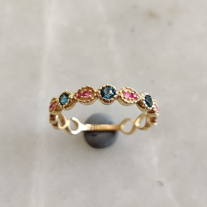 Natural London Blue Topaz Ruby Ring, 14K Solid Gold London Blue Topaz Ruby Ring, December July Birthstone, Blue Topaz Jewelry, Ruby Jewelry