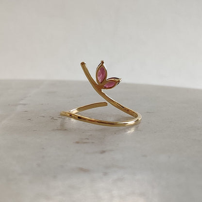 Natural Pink Tourmaline Ring, 14K Solid Yellow Gold Pink Tourmaline Ring, October Birthstone, Christmas Gift, Pink Tourmaline Jewelry