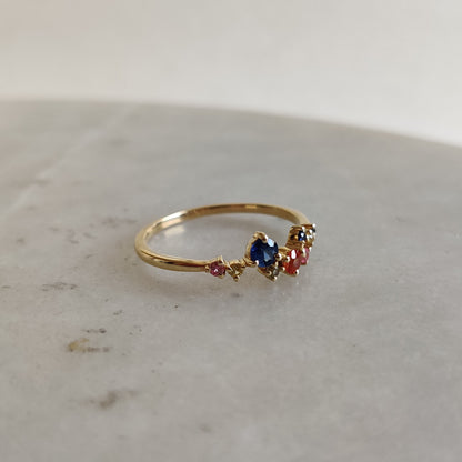 Natural Multi Sapphire Ring, 14K Solid Yellow Gold Multi Sapphire Ring, September Birthstone Ring, Christmas Gift, Sapphire Jewelry