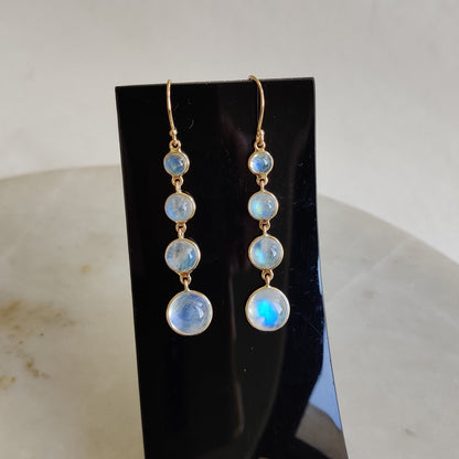 14K Gold Rainbow Moonstone Earring, Natural Rainbow Moonstone Bezel Earring, 14K Solid Yellow Gold Earring, June Birthstone, Christmas Gift