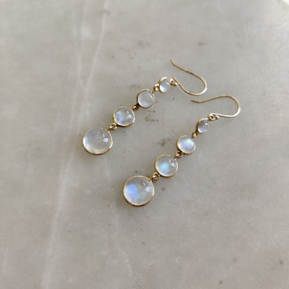 14K Gold Rainbow Moonstone Earring, Natural Rainbow Moonstone Bezel Earring, 14K Solid Yellow Gold Earring, June Birthstone, Christmas Gift