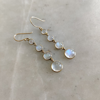 14K Gold Rainbow Moonstone Earring, Natural Rainbow Moonstone Bezel Earring, 14K Solid Yellow Gold Earring, June Birthstone, Christmas Gift