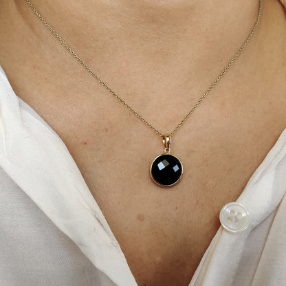 Natural Black Onyx Pendant, 14K Solid Gold Black Onyx Pendant, Solid Gold Pendant, December Birthstone, Christmas Gift, Bezel Pendant