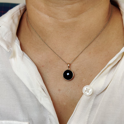 Natural Black Onyx Pendant, 14K Solid Gold Black Onyx Pendant, Solid Gold Pendant, December Birthstone, Christmas Gift, Bezel Pendant