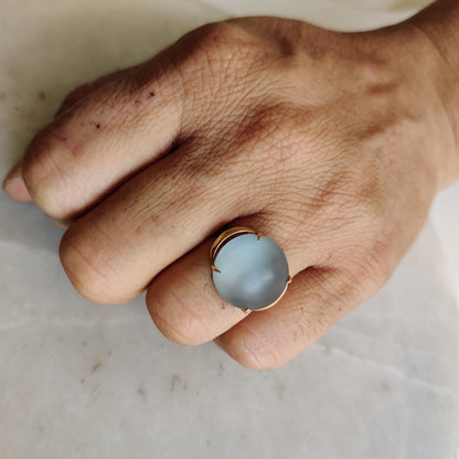 Natural Frosted Sky Blue Topaz Ring, 14K Solid Gold Ring, 14k Gold Sky Blue Topaz Ring, December Birthstone, Christmas Gift, Topaz Jewelry