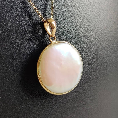 14K Gold Pearl Pendant, Natural Pearl Pendent , 14K Solid Yellow Gold Mop Pendant Necklace, June Birthstone, Christmas Gift, Pearl Jewelry