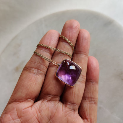 Natural Purple Amethyst Pendant, 14K Solid Gold Purple Amethyst Pendant, Solid Gold Bezel Pendant, February Birthstone, Christmas  Gift