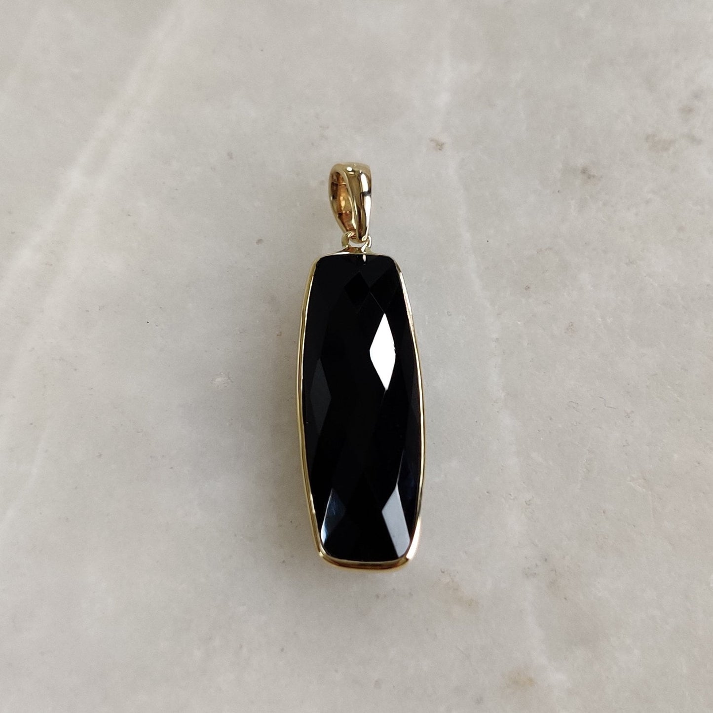 Natural Black Onyx Pendant, 14K Solid Yellow Gold Black Onyx Pendant, December Birthstone Pendant, Anniversary Gift, Black Onyx Jewelry