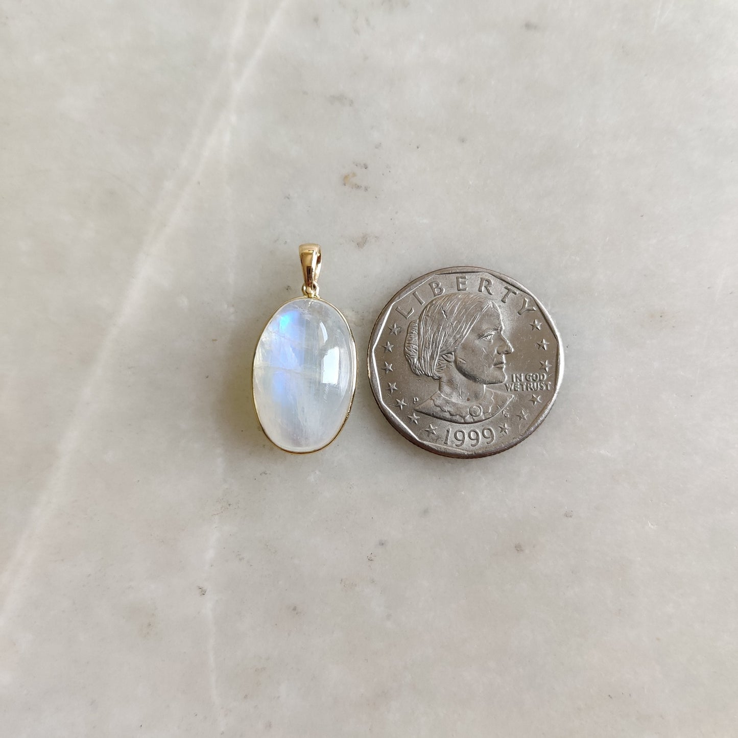 Natural Rainbow Moonstone Necklace, 14K Solid Gold Moonstone Pendant, Yellow Gold Necklace Pendant, Blue Moonstone Jewelry, June Birthstone