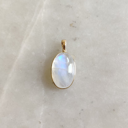 Natural Rainbow Moonstone Necklace, 14K Solid Gold Moonstone Pendant, Yellow Gold Necklace Pendant, Blue Moonstone Jewelry, June Birthstone