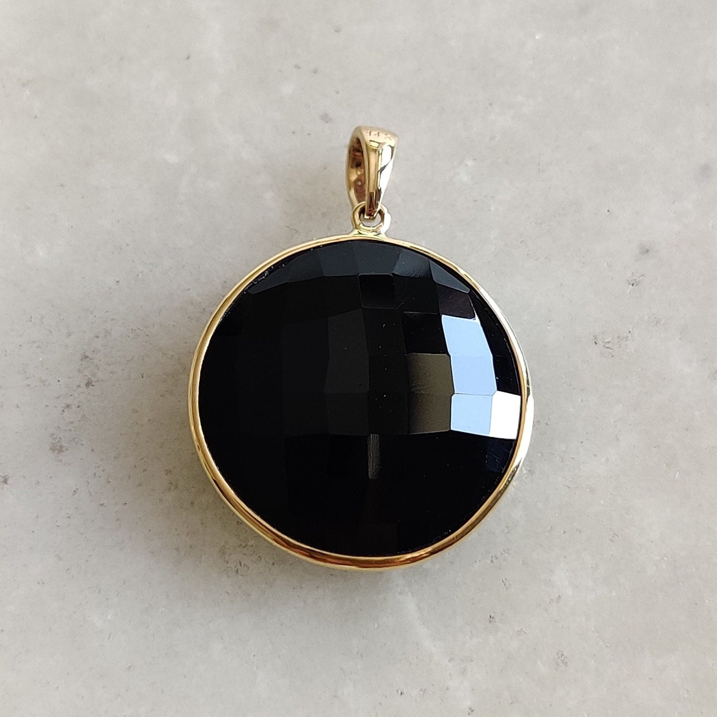 Natural Black Onyx Pendant, 14K Solid Yellow Gold Onyx Pendant, December Birthstone Pendant, Onyx Bezel Pendant, Christmas Present