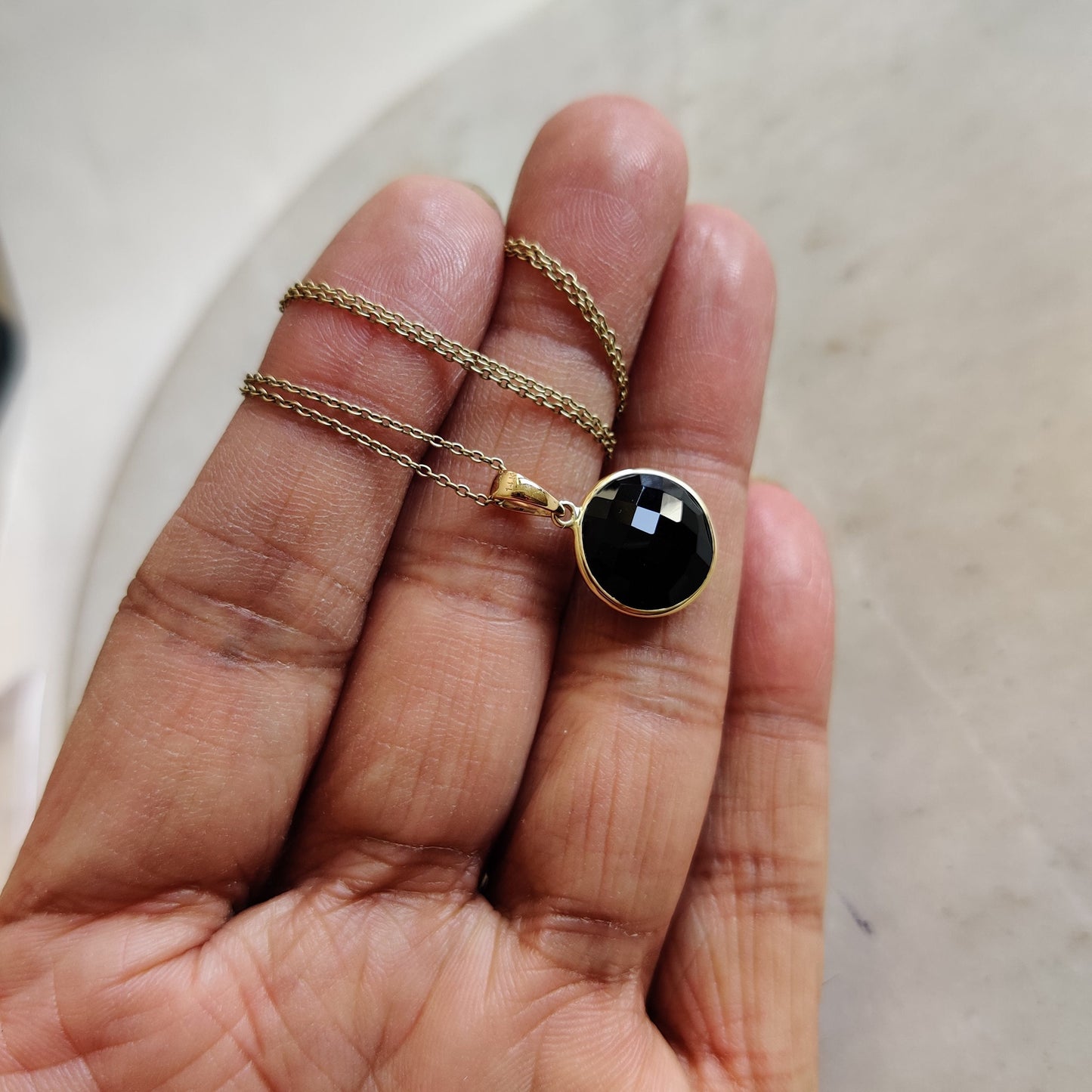 Natural Black Onyx Pendant, 14K Solid Gold Black Onyx Pendant, Solid Gold Pendant, December Birthstone, Christmas Gift, Bezel Pendant