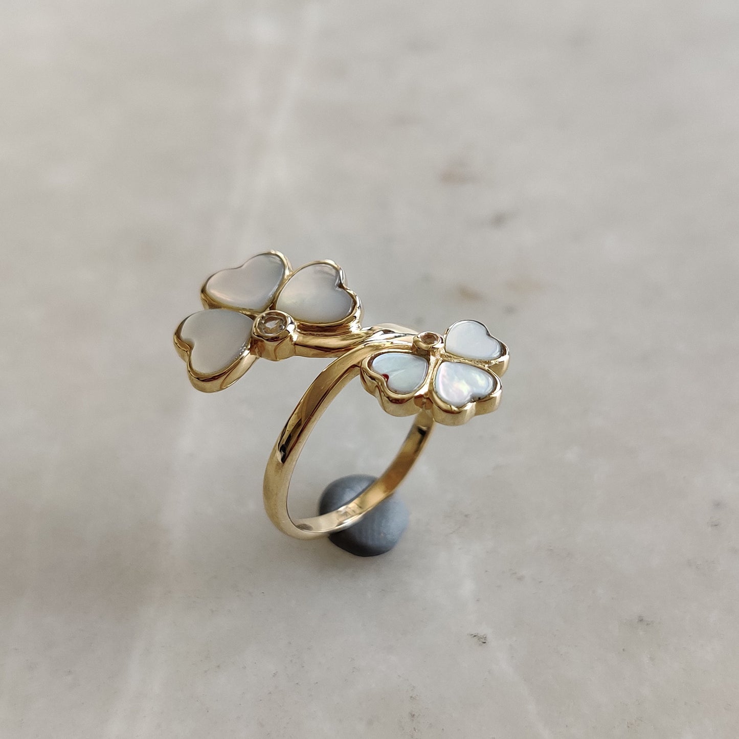 Natural Pearl & White Topaz Ring, 14K Solid Gold Ring, 14k Gold Pearl and White Topaz Ring, June November Birthstone Ring, Christmas Gift