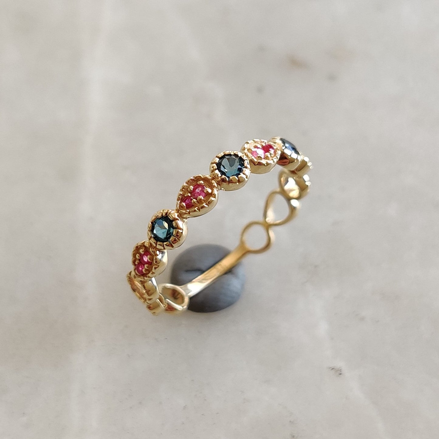 Natural London Blue Topaz Ruby Ring, 14K Solid Gold London Blue Topaz Ruby Ring, December July Birthstone, Blue Topaz Jewelry, Ruby Jewelry