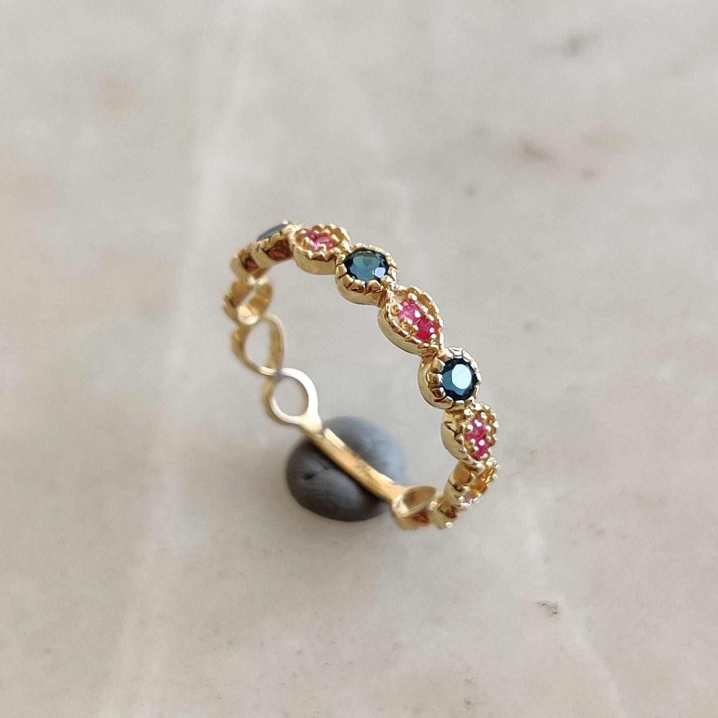 Natural London Blue Topaz Ruby Ring, 14K Solid Gold London Blue Topaz Ruby Ring, December July Birthstone, Blue Topaz Jewelry, Ruby Jewelry