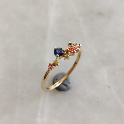 Natural Multi Sapphire Ring, 14K Solid Yellow Gold Multi Sapphire Ring, September Birthstone Ring, Christmas Gift, Sapphire Jewelry