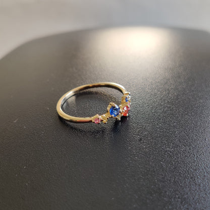 Natural Multi Sapphire Ring, 14K Solid Yellow Gold Multi Sapphire Ring, September Birthstone Ring, Christmas Gift, Sapphire Jewelry