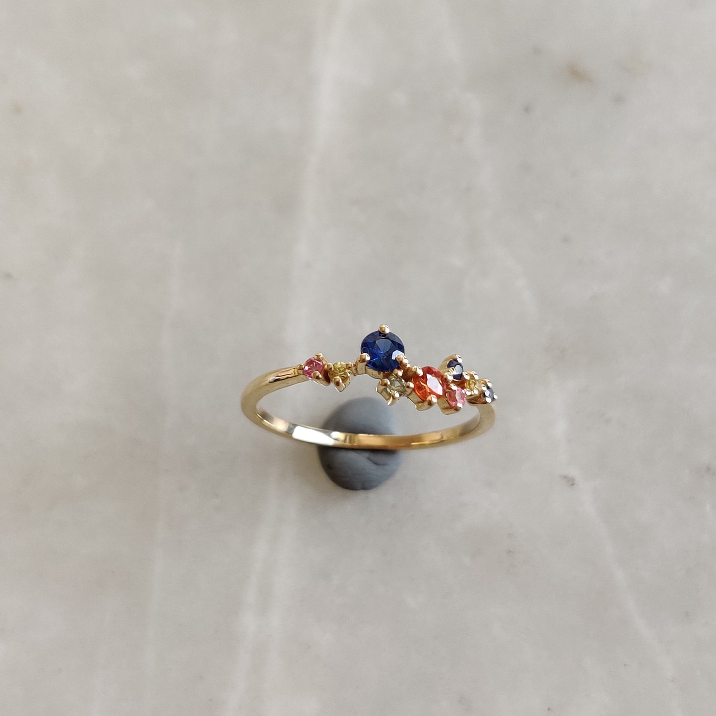 Natural Multi Sapphire Ring, 14K Solid Yellow Gold Multi Sapphire Ring, September Birthstone Ring, Christmas Gift, Sapphire Jewelry