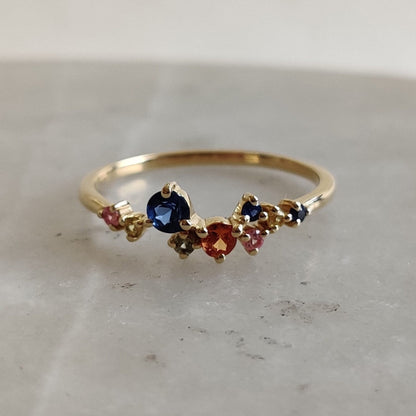 Natural Multi Sapphire Ring, 14K Solid Yellow Gold Multi Sapphire Ring, September Birthstone Ring, Christmas Gift, Sapphire Jewelry