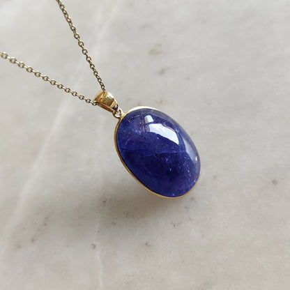 Natural Tanzanite Pendant, 14K Solid Yellow Gold Tanzanite Pendant, December Birthstone Pendant, Oval Shape Bezel Pendant, Tanzanite Jewelry