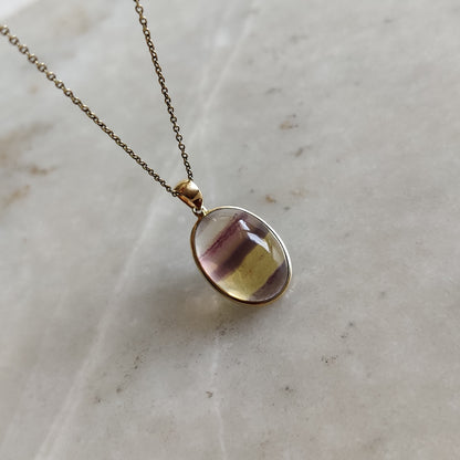 Natural Fluorite Pendant, 14K Solid Gold Fluorite Pendant, Solid Gold Pendant Necklace, March Birthstone, Valentine Gift,Flourite Jewelry