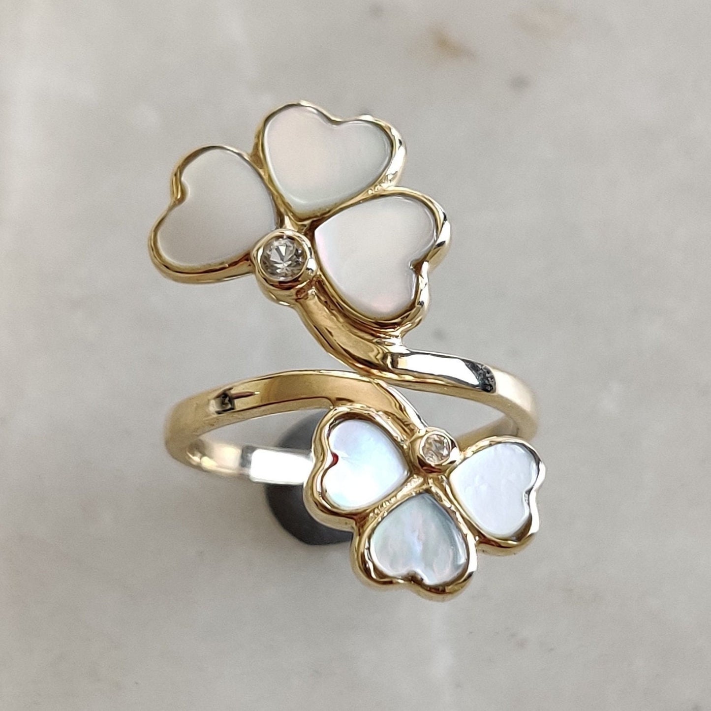 Natural Pearl & White Topaz Ring, 14K Solid Gold Ring, 14k Gold Pearl and White Topaz Ring, June November Birthstone Ring, Christmas Gift