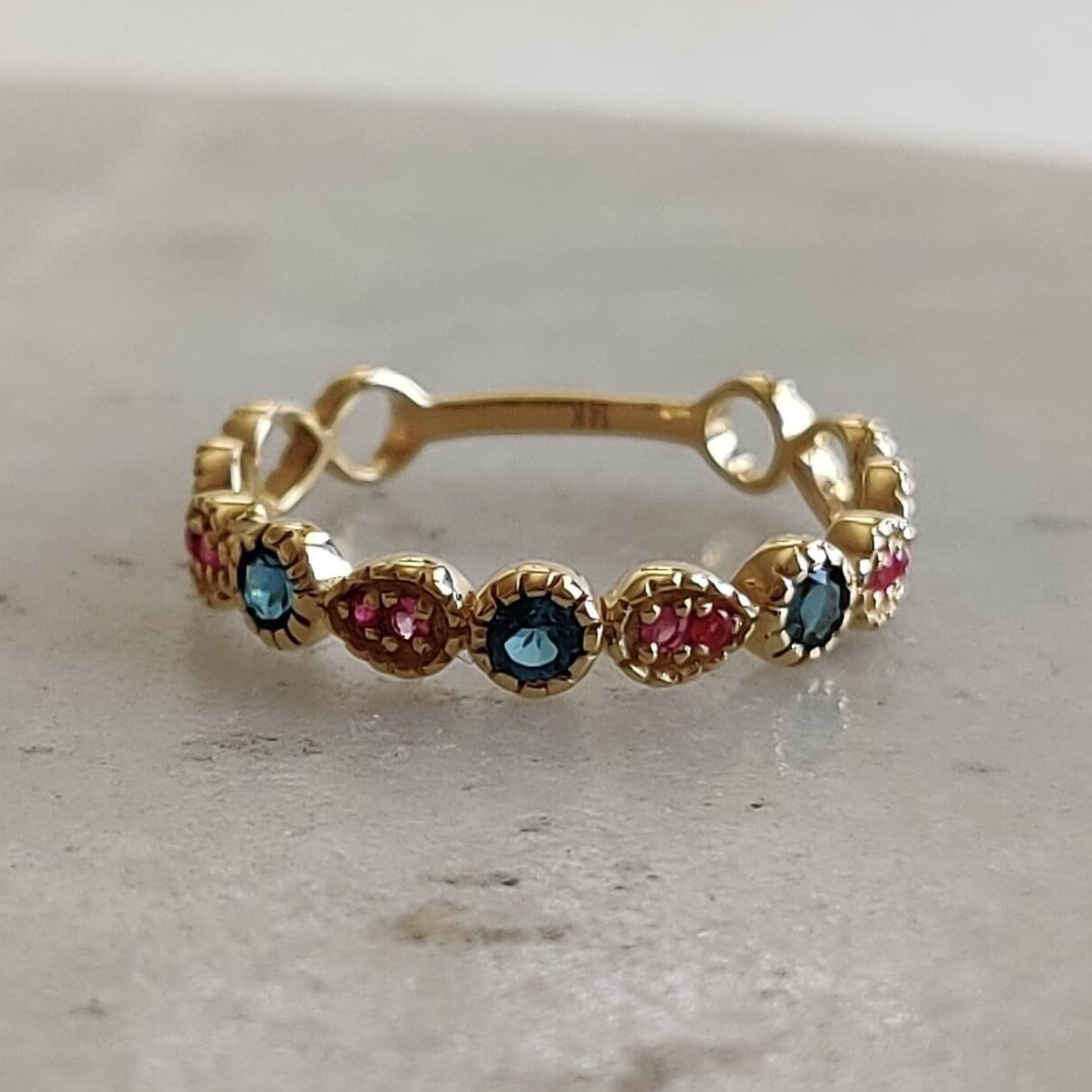 Natural London Blue Topaz Ruby Ring, 14K Solid Gold London Blue Topaz Ruby Ring, December July Birthstone, Blue Topaz Jewelry, Ruby Jewelry