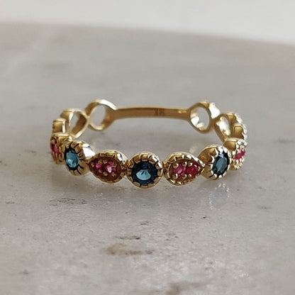 Natural London Blue Topaz Ruby Ring, 14K Solid Gold London Blue Topaz Ruby Ring, December July Birthstone, Blue Topaz Jewelry, Ruby Jewelry